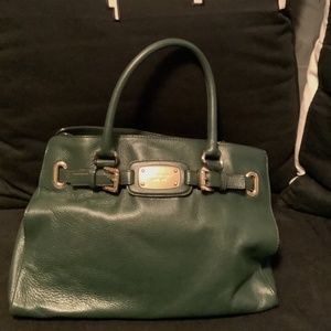 MICHAEL KORS HAMILTON LARGE EAST WEST LEATHER TOTE DARK CLOVER GREEN